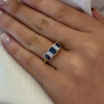 9ct Yellow Gold Sapphire & Diamond 5 Stone Ring