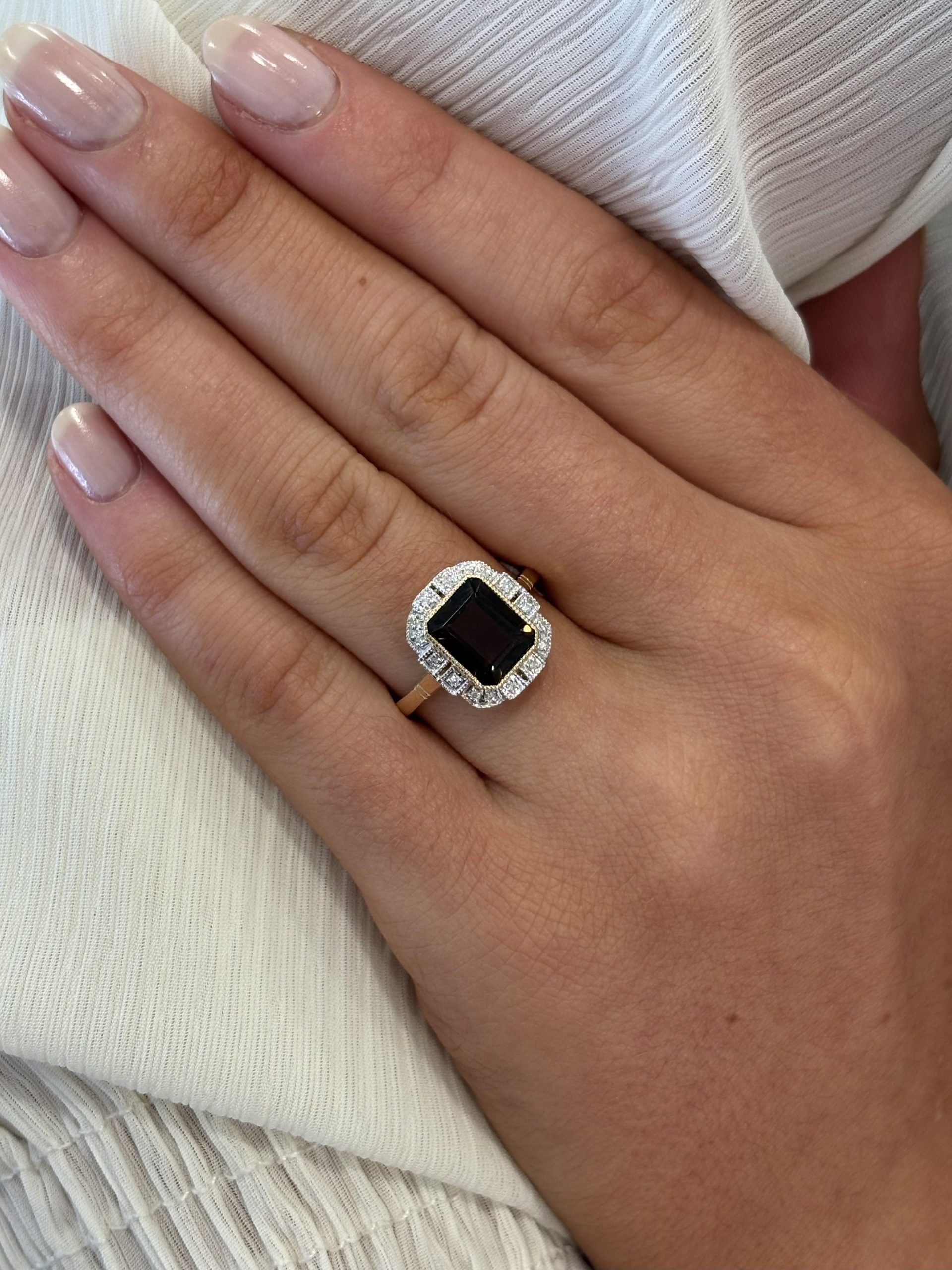 9ct Yellow Gold Smokey Quartz & Diamond Ring