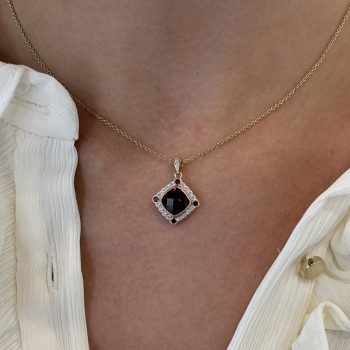 9ct Yellow Gold Garnet & Diamond Pendant