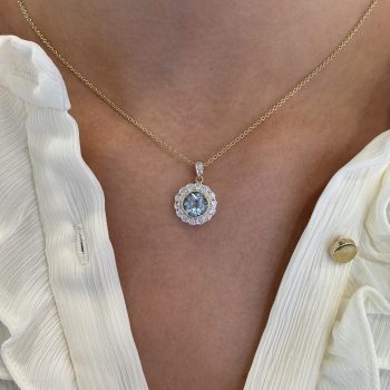 9ct Yellow Gold Diamond & Blue Topaz Pendant