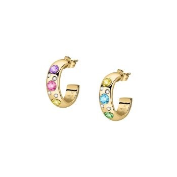 Gold Plated Colourful Stone Hoop Earrings