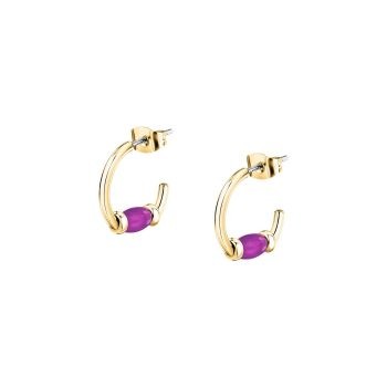 Gold Plated Purple Beaded Hoop Earrings