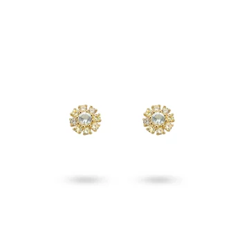 24Kae Yellow Gold Floral Crystal Stud Earrings