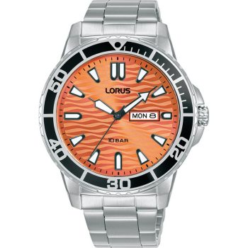 Lorus Gents Orange Dial Silver Bracelet Strap Watch
