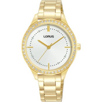 Lorus Ladies White Crystal Dial Gold Bracelet Strap Watch