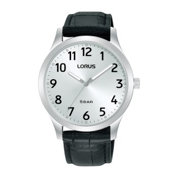Lorus Gents White Dial Black Leather Bracelet Strap Watch