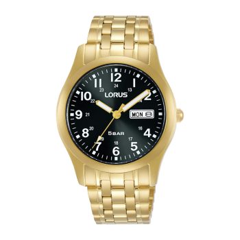 Lorus Gents Black Dial Gold Bracelet Strap Watch