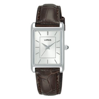 Lorus Ladies Rectangular White Dial Brown Leather Strap Watch