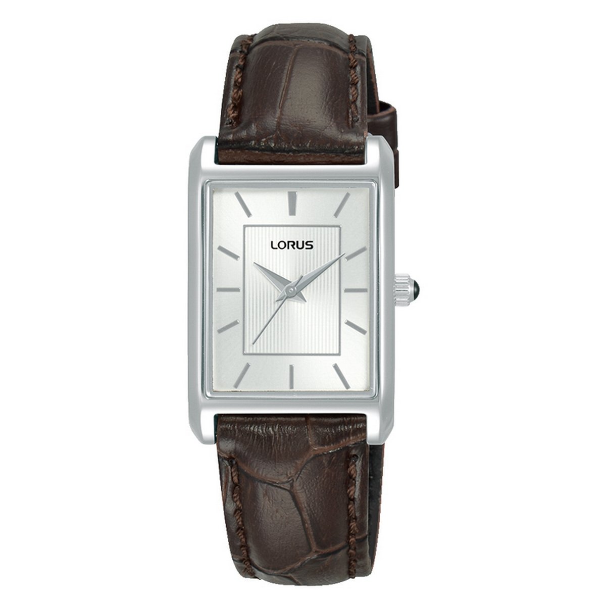Lorus Ladies Rectangular White Dial Brown Leather Strap Watch