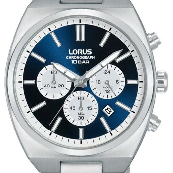 Lorus Gents Navy 3 Dial Silver Bracelet Strap Watch