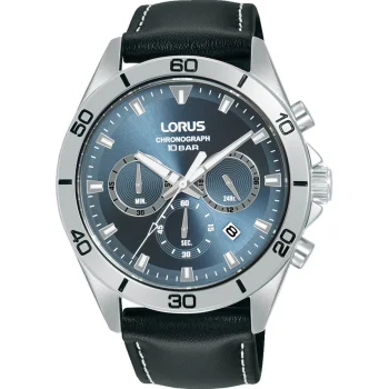 Lorus Gents Blue Dial Black Leather Strap Chronograph Watch