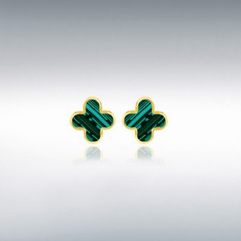 9ct Yellow Gold Malachite Petal Earrings