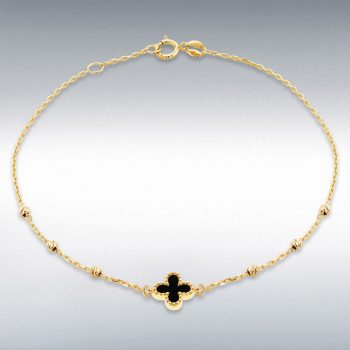 9ct Yellow Gold Black Onyx Clover Bracelet