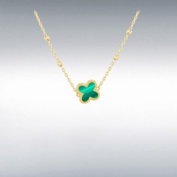 9ct Yellow Gold Malachite Clover Pendant