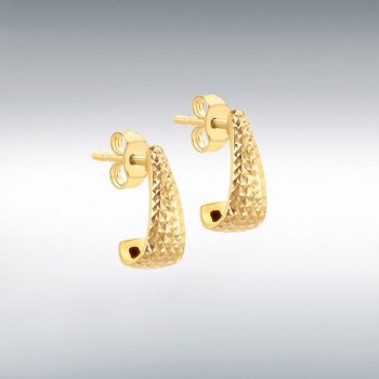 9ct Yellow Gold Diamond Cut J Shape Stud Earrings