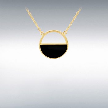9ct Yellow Gold Black Onyx Half Circle Pendant