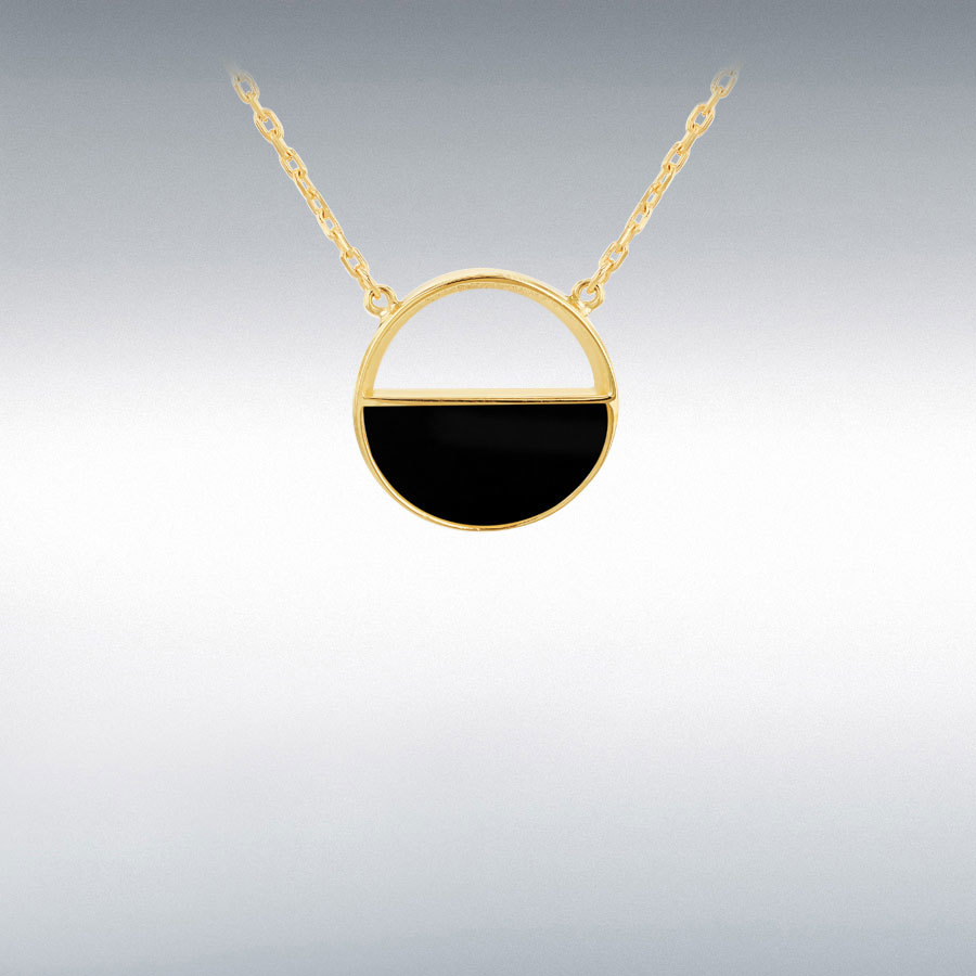 9ct Yellow Gold Black Onyx Half Circle Pendant
