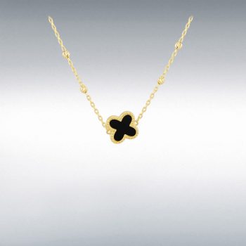 9ct Yellow Gold Black Onyx Clover Pendant