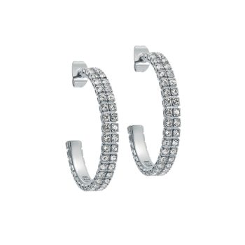 Ted Baker Silver Double Row Crystal Hoop Earrings