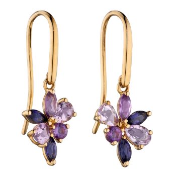 9ct Yellow Gold Marquise Purple Cluster Earrings