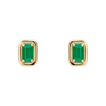 9ct Yellow Gold Rectangular Emerald Stud Earrings