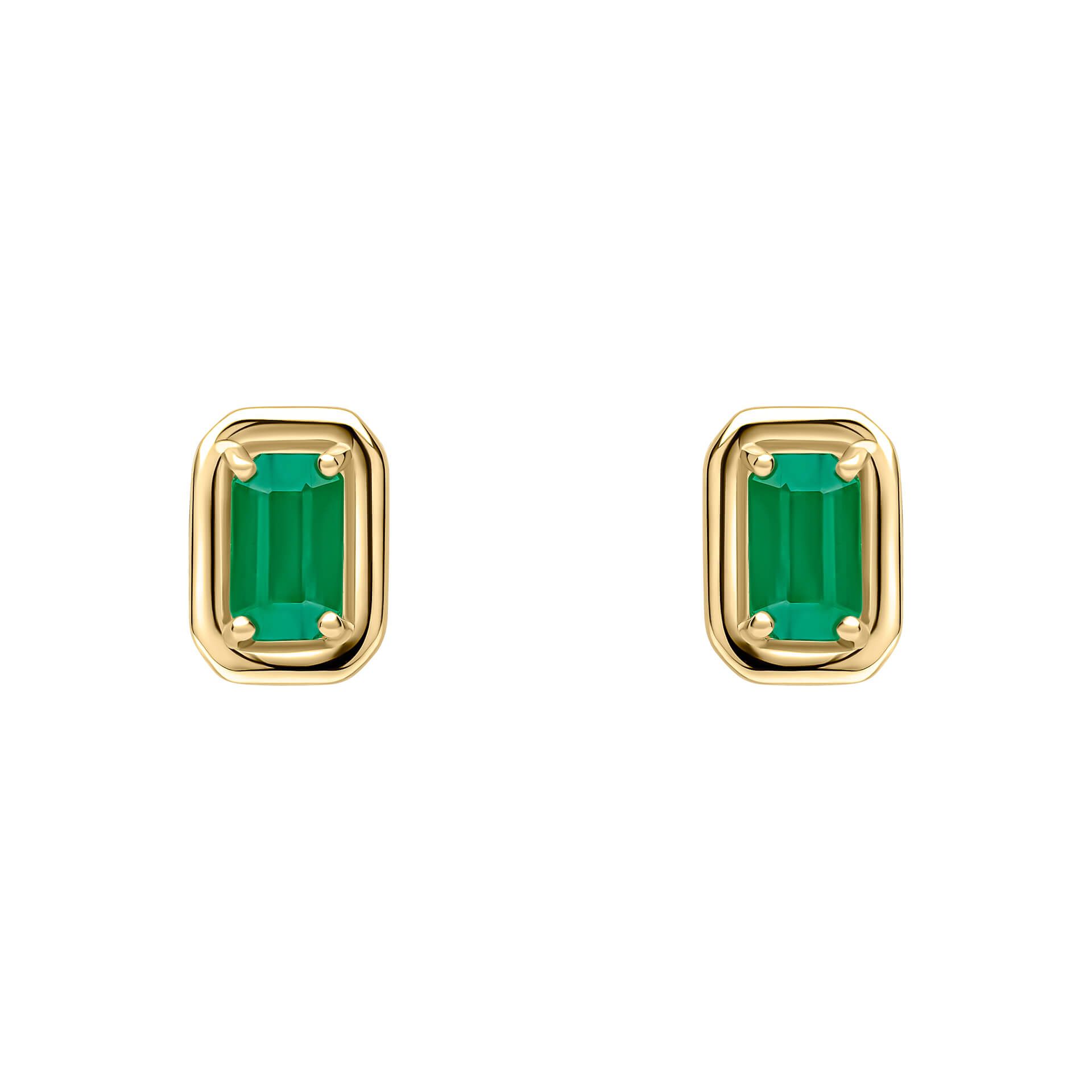 9ct Yellow Gold Rectangular Emerald Stud Earrings