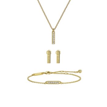 Ted Baker Gold Crystal Bar Earrings, Pendant & Bracelet Set