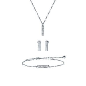 Ted Baker Silver Crystal Bar Earrings, Pendant & Bracelet Set