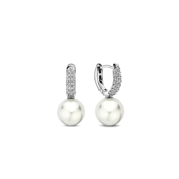 Ti Sento Milano Silver Cubic Zirconia Pearl Hoop Earrings