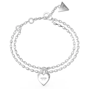 Guess Silver Double Chain Heart Bracelet
