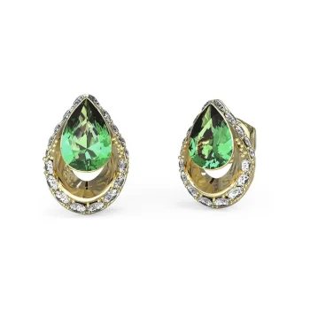 Guess Gold Teardrop Emerald Stud Earrings