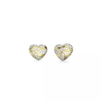 Guess Gold Crystal Heart Stud Earrings