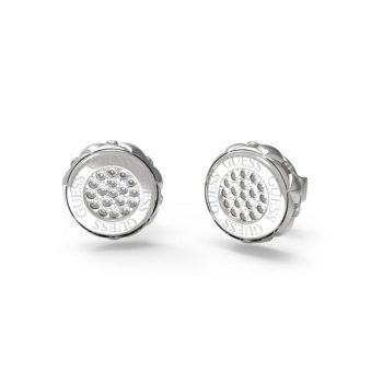 Guess Silver Round Crystal Stud Earrings