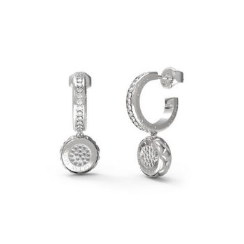 Guess Silver Round Crystal Drop Hoop Earring