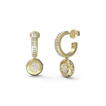 Guess Gold Round Crystal Drop Hoop Earring