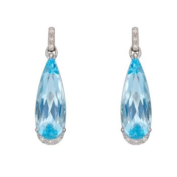 9ct White Gold Diamond and Blue Topaz Elongated Teardrop Earrings