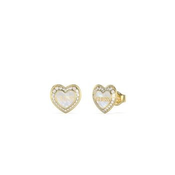 Guess Gold Mother of Pearl Heart Stud Earrings