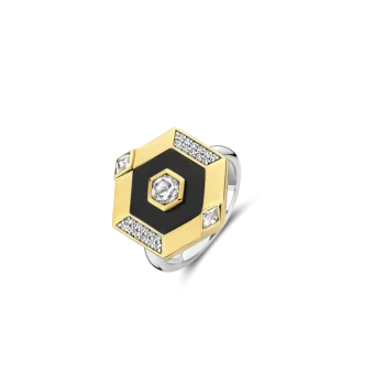 Ti Sento Milano Gold Black Hexagonal Ring