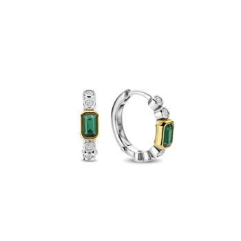 Ti Sento Milano Silver Emerald and Cubic Zirconia Hoop Earrings