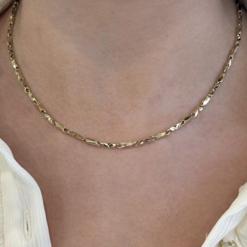 9ct Yellow Gold Diamond Cut Bar Link Necklet