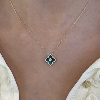 9ct Yellow Gold Green Diamond Clover Pendant