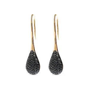 Bronzallure Gold Drop Earrings with Black Pave Stones