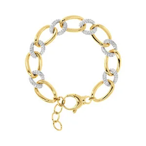Bronzallure Gold Oval Pave Link Bracelet