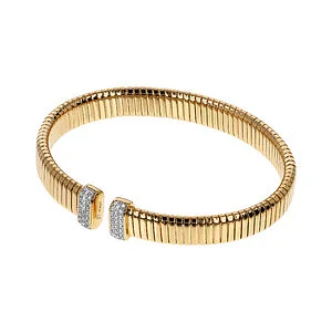 Bronzallure Tubogas Rigid Golden Bracelet with Cubic Zirconia Pavé