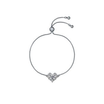 Ted Baker Silver Crystal Cluster Heart Drawstring Bracelet