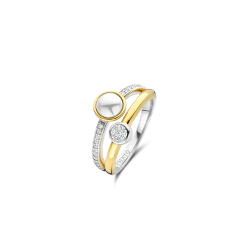 Ti Sento Milano Two-Tone Pearl and Cubic Zirconia Split Band Ring