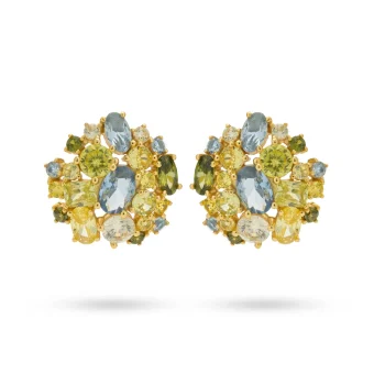 24Kae Gold Statement Earrings with Blue & Green Stones