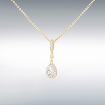 9ct Yellow Gold Cubic Zirconia Teardrop Pendant