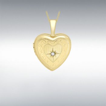 9ct Yellow Gold Heart Locket with Diamond Centre