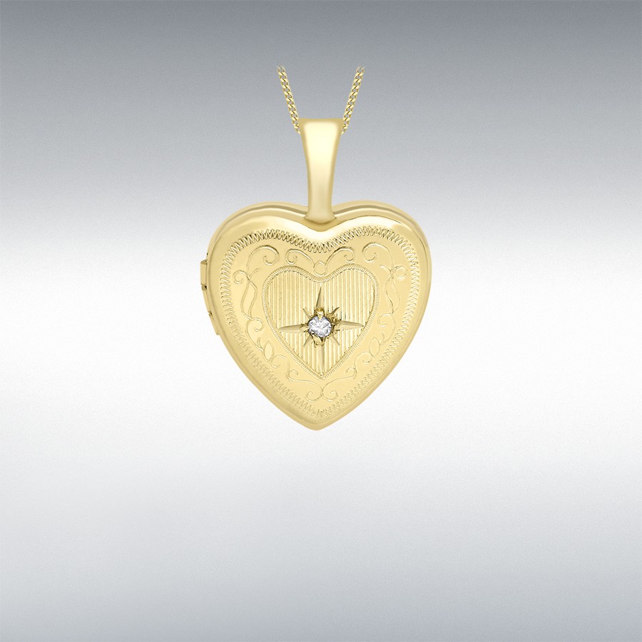9ct Yellow Gold Heart Locket with Diamond Centre